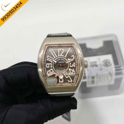 Franck Muller Vanguard Steel Black Dial Leather Strap Swiss ETA Automatic Watch