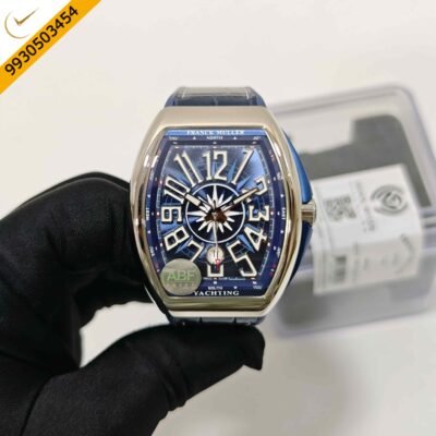Franck Muller Vanguard V41 SC DT YACHT Steel Blue Dial Blue Leather Strap Swiss ETA Automatic Watch