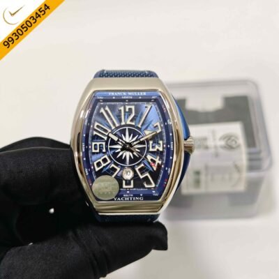 Franck Muller Vanguard V45 SC DT YACHT Steel Blue Dial Blue Rubber Strap Swiss ETA Automatic Watch