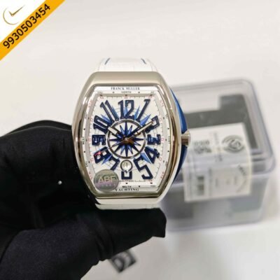 Franck Muller Vanguard V45 SC DT YACHT Steel Full White Dial Leather Strap Swiss ETA Automatic Watch