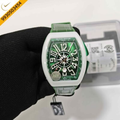 Franck Muller Vanguard Yachting White Ceramic Bazel Full Green Dial Swiss ETA Automatic Watch