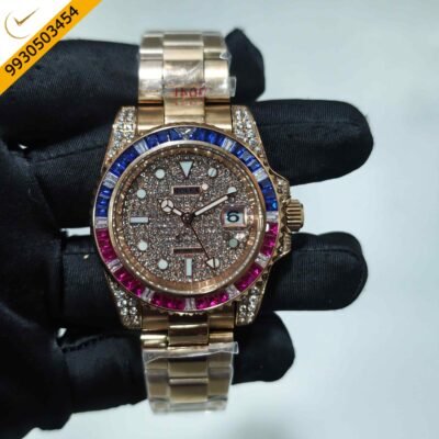 Rolex GMT-Master II Rose Gold Full Diamond Dial Swiss Automatic Watch