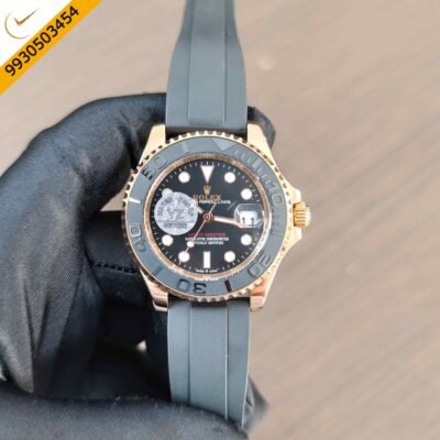 Rolex Oyster Perpetual Yacht-Master Rose Gold Black Dial Rubber Strap Swiss Automatic Watch