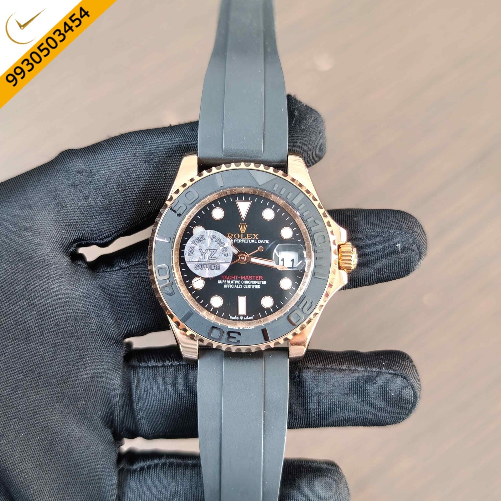 Rolex Oyster Perpetual Yacht-Master Rose Gold Black Dial Rubber Strap Swiss Automatic Watch - Image 2