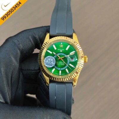 Rolex Sky-Dweller Oyster Gold Green Dial Rubber Strap Swiss Automatic Watch