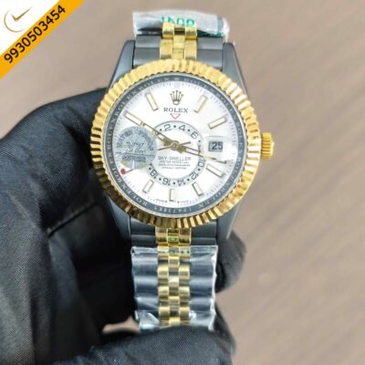 Rolex Sky-Dweller Oyster Perpetual Black Coated Steel White Dial Dual Tone Swiss Automatic Watch