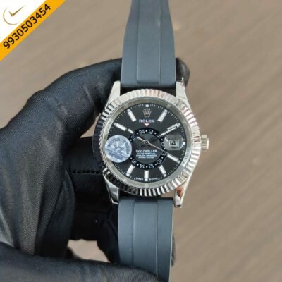 Rolex Sky-Dweller Oyster Steel Black Dial Rubber Strap Swiss Automatic Watch