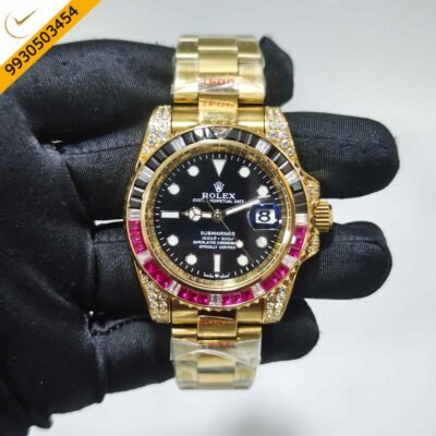 Rolex Submariner Golden Diamond Bazel Full Black Dial Swiss Automatic Watch