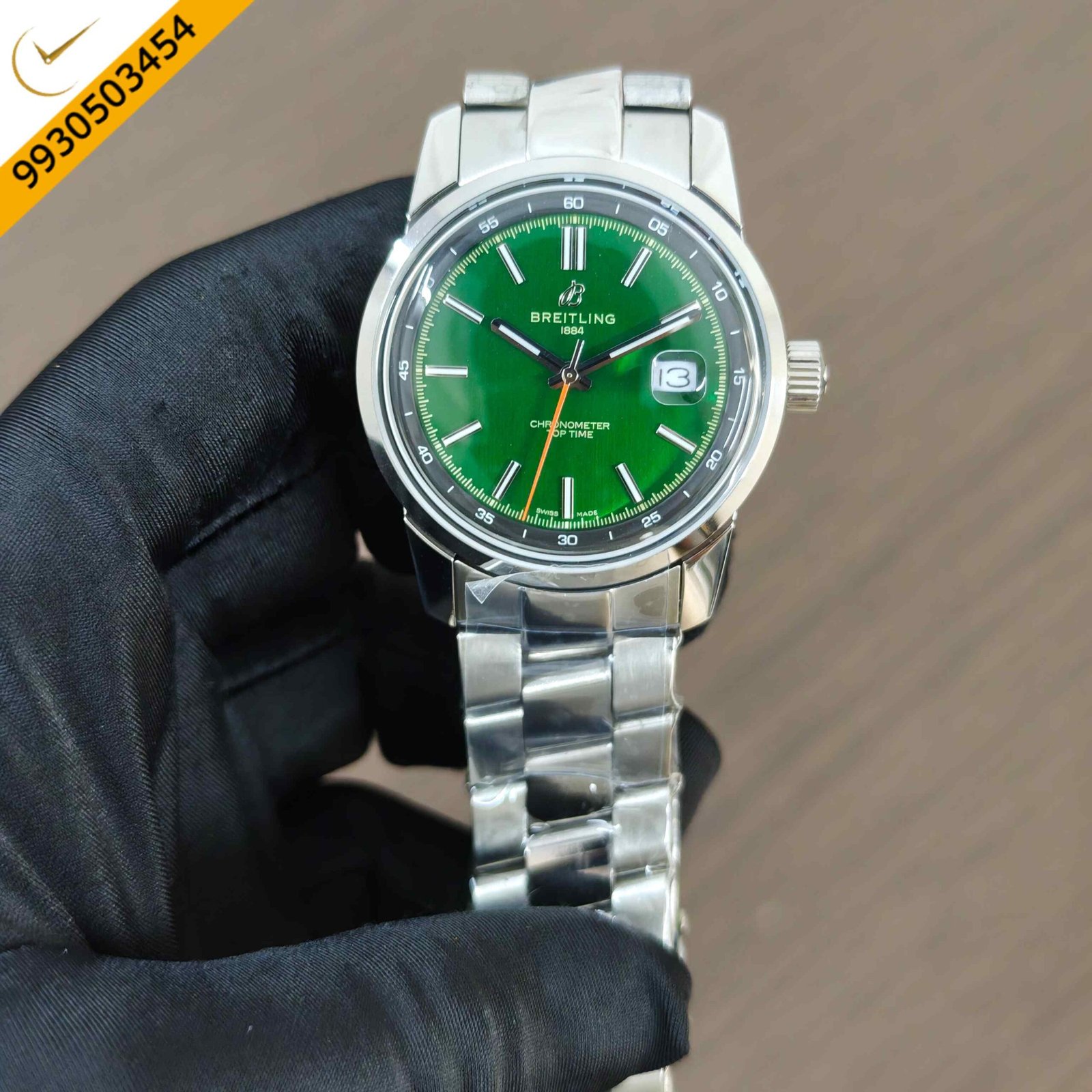 Breitling Chronometer Top Time Steel Green Dial Black Border Swiss Automatic Watch - Image 2