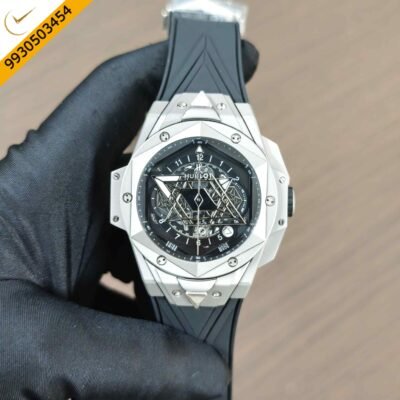 Hublot Big Bang UNICO Sang Bleu II Silver Black Dial Black Rubber Strap Swiss Watch