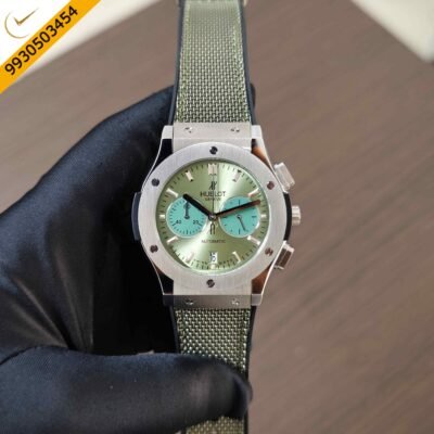 Hublot Classic Fusion Chronograph Steel Green Dial Green Rubber Strap Swiss Quartz Watch