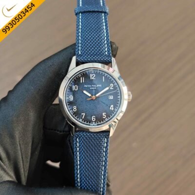 Patek Philippe Calatrava Steel Blue Dial Leather Strap Swiss Automatic Watch