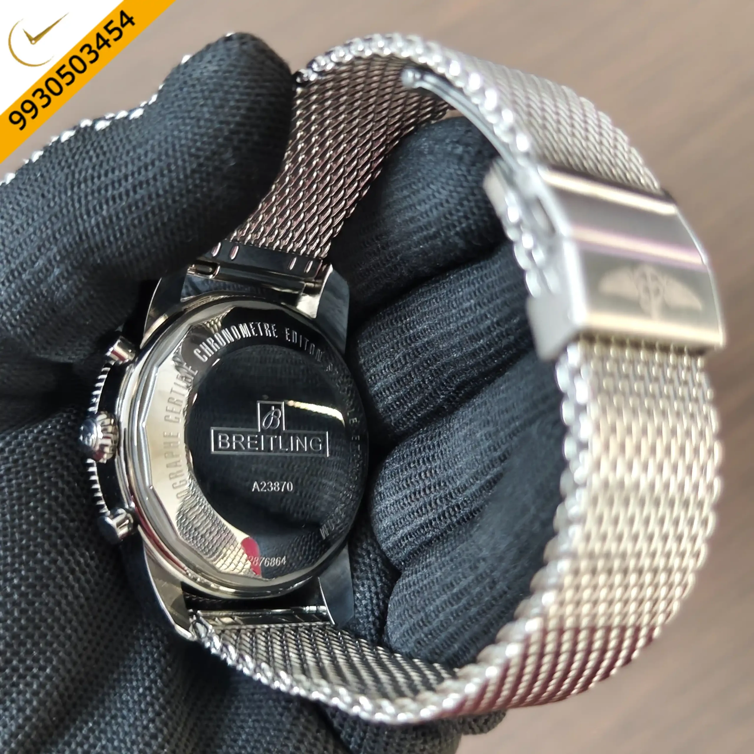 Breitling Superocean Heritage B01 Black Dial Chronograph Steel Mesh Strap Swiss Automatic Watch - Image 2