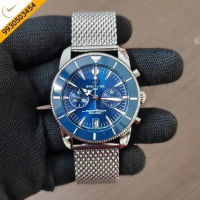 Breitling Superocean Heritage B01 Blue Dial Chronograph Steel Mesh Strap Swiss Automatic Watch