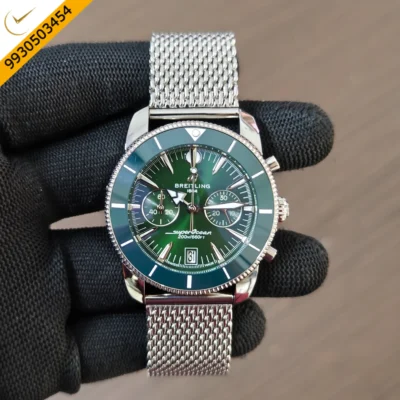 Breitling Superocean Heritage B01 Green Dial Chronograph Steel Mesh Strap Swiss Automatic Watch