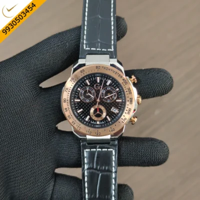 Luxury Black Dial Blue Leather Swiss Wristwatch
