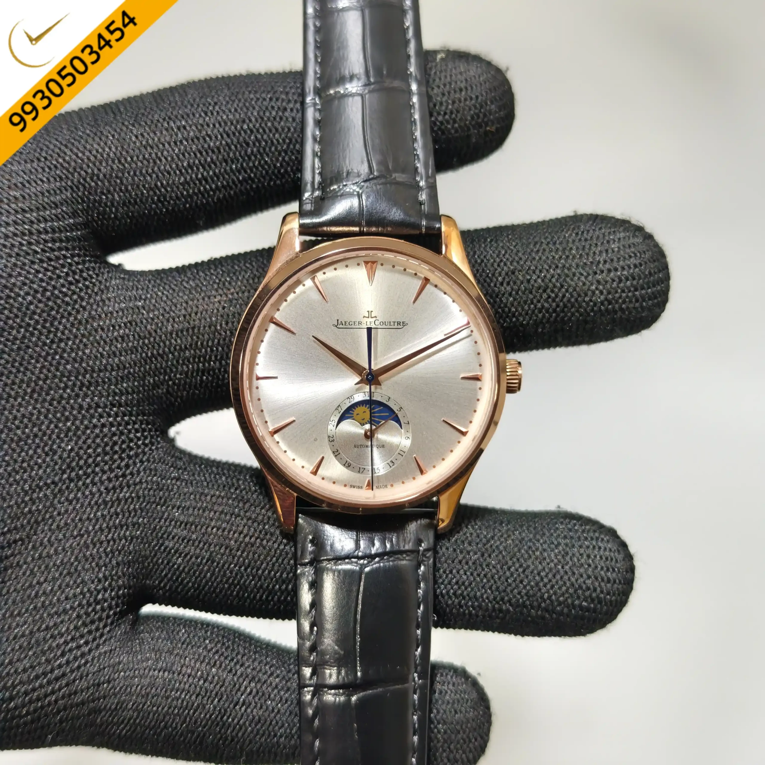 Swiss Made Jaeger-LeCoultre Grey Dial Leather Strap Watch