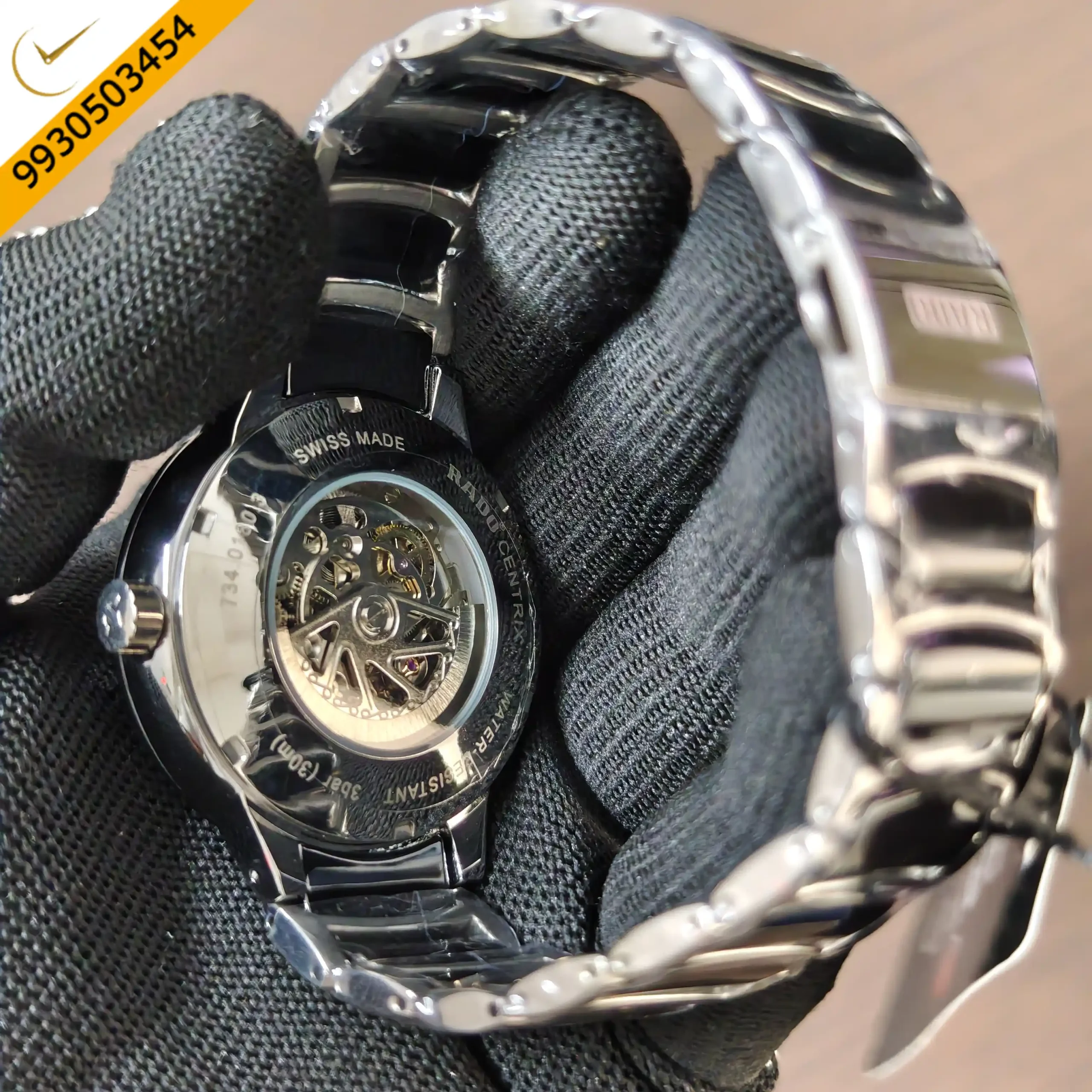 Rado Centrix Black and Silver Skeleton Dial Swiss Automatic Watch - Image 2