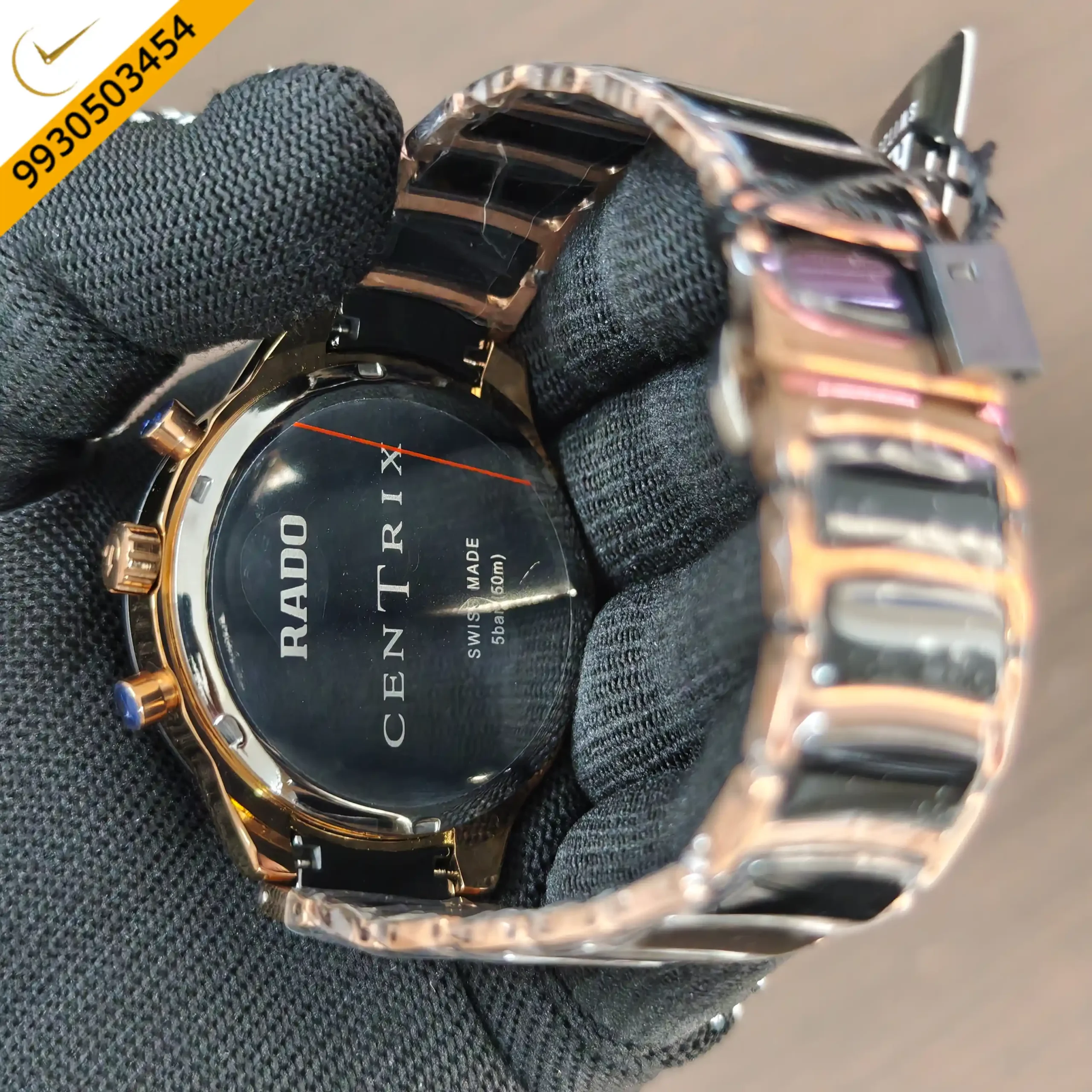 Rado Centrix Chronograph Rose Gold Black Swiss Quartz Watch - Image 2