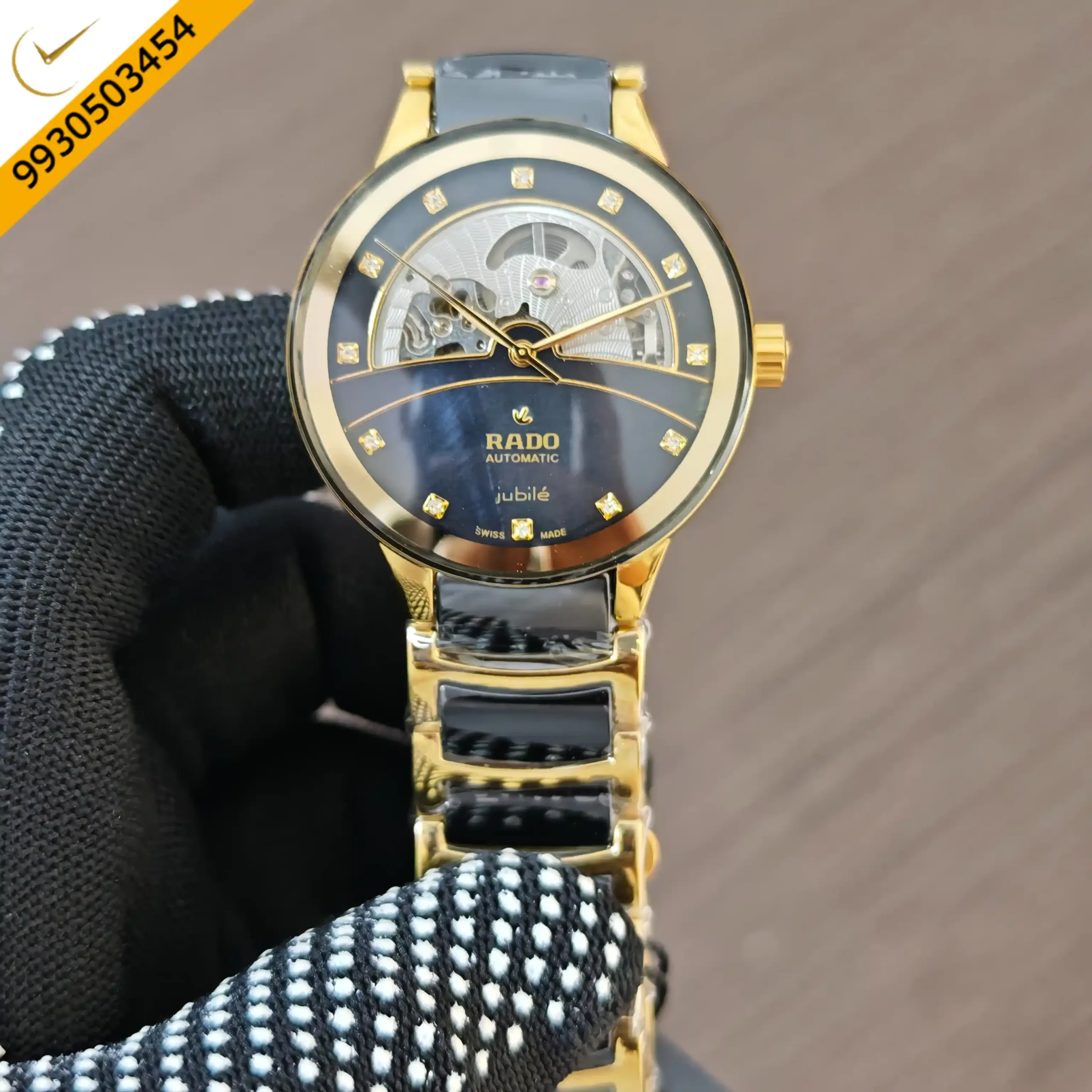 Luxury Gold Black Dial Diamond Automatic Wristwatch