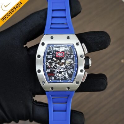 Richard Mille RM011 Silver Blue Dial With Blue Rubber Strap Swiss Automatic Watch