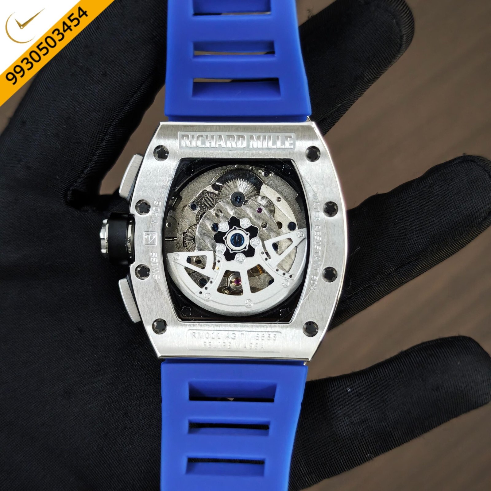 Richard Mille RM011 Silver Blue Dial With Blue Rubber Strap Swiss Automatic Watch - Image 3