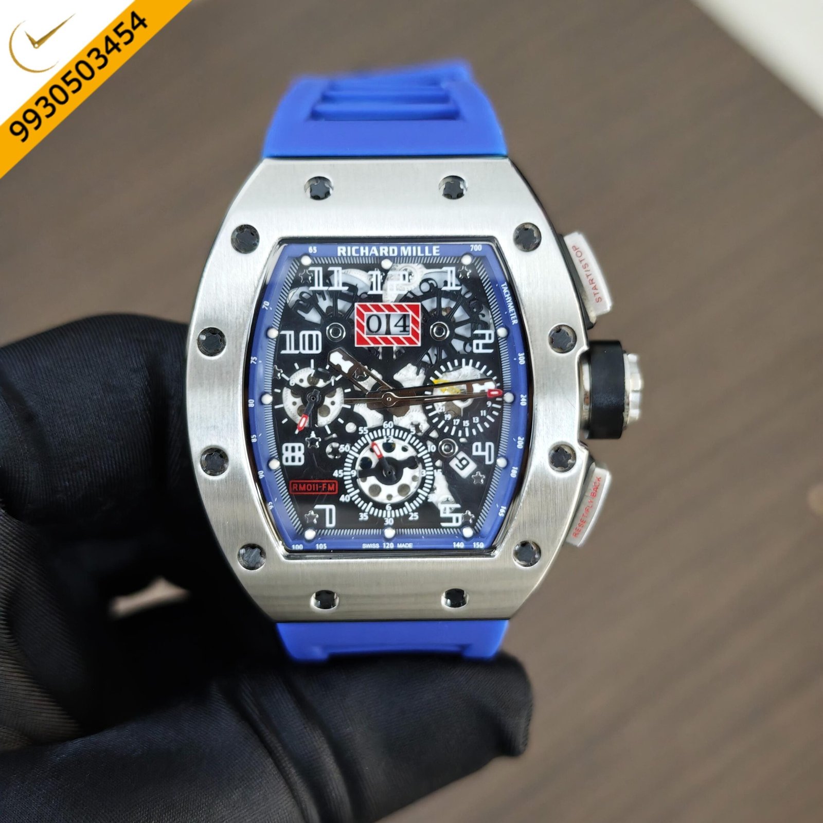 Richard Mille RM011 Silver Blue Dial With Blue Rubber Strap Swiss Automatic Watch - Image 2