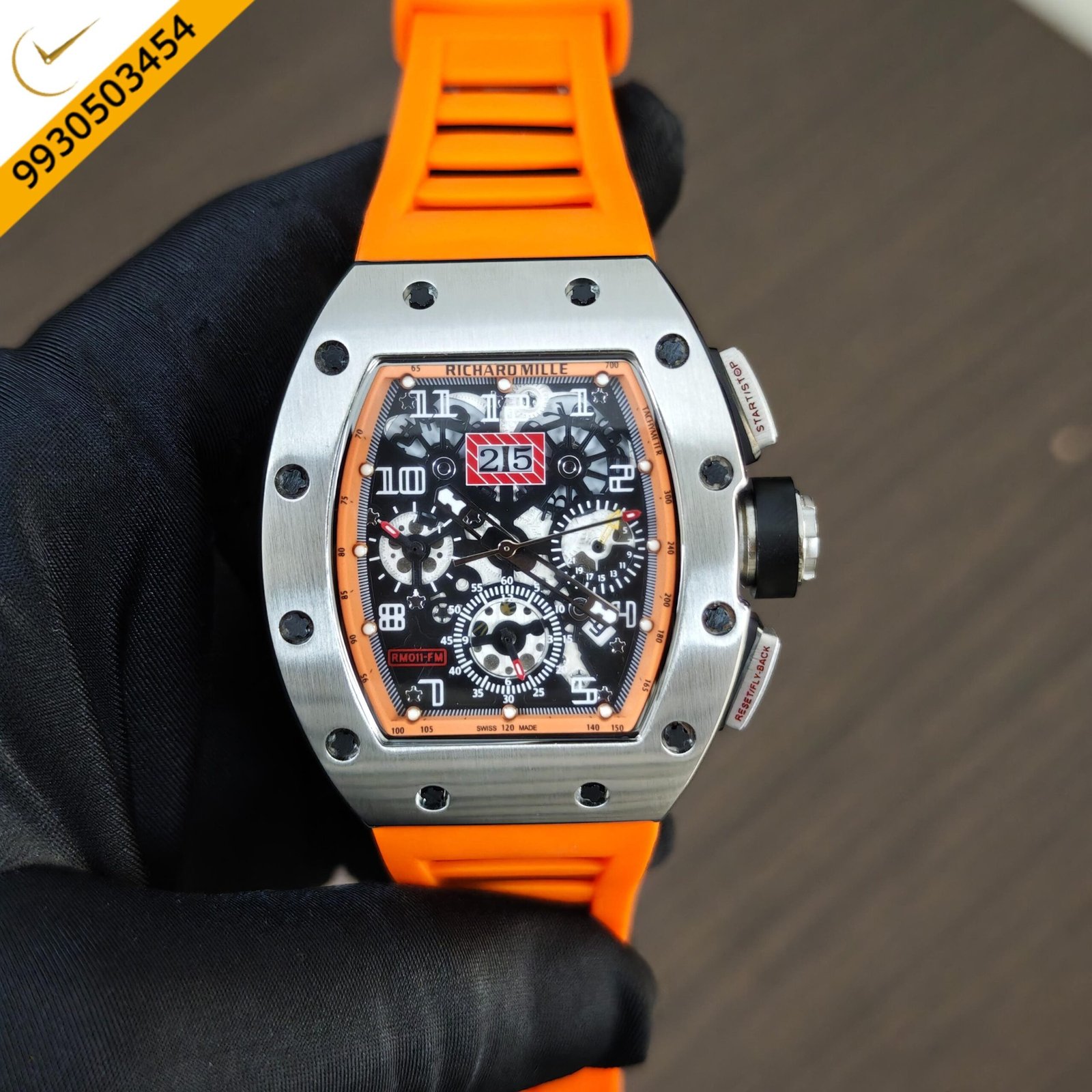 Richard Mille RM011 Silver Orange Dial With Orange Rubber Strap Swiss Automatic Watch