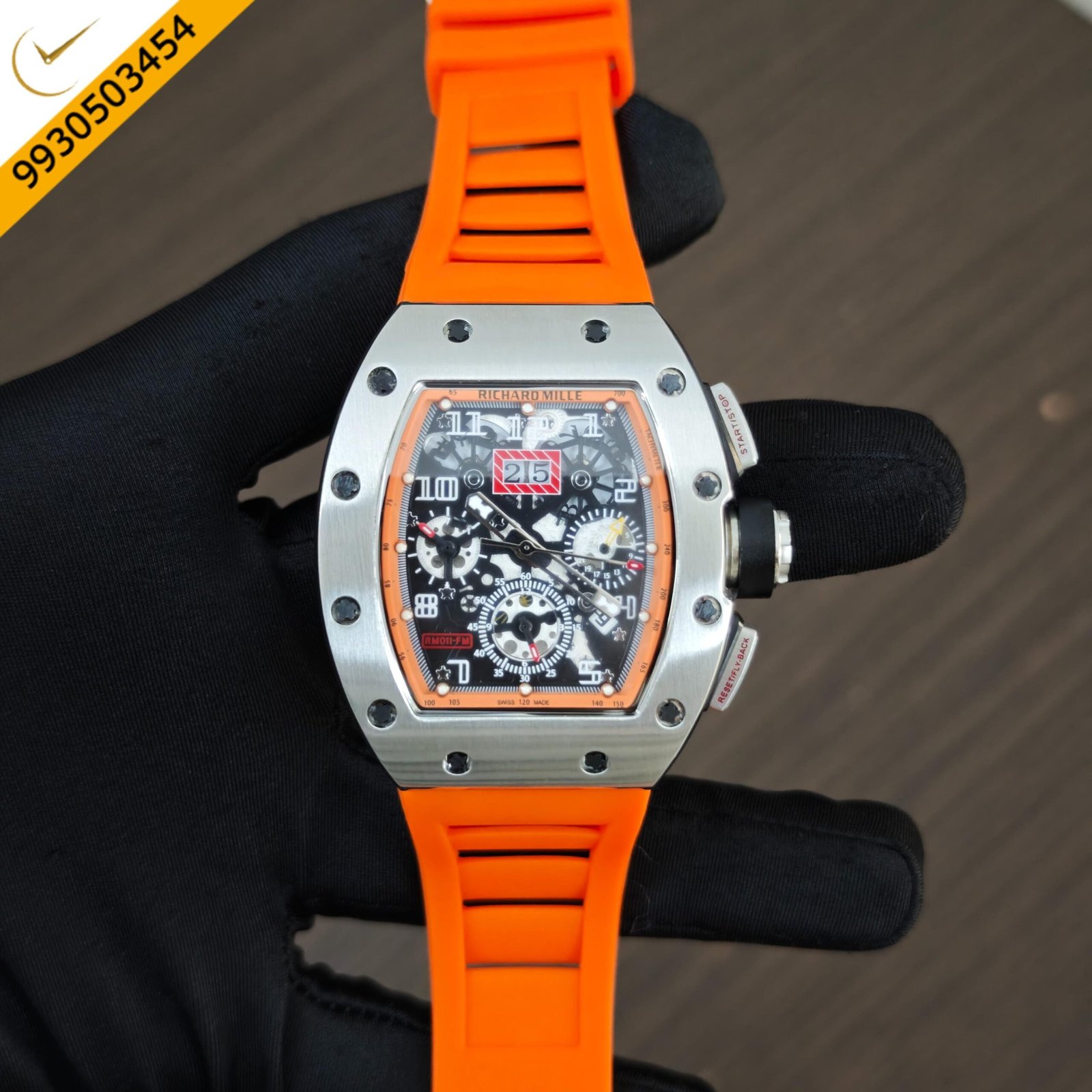 Richard Mille RM011 Silver Orange Dial With Orange Rubber Strap Swiss Automatic Watch - Image 2