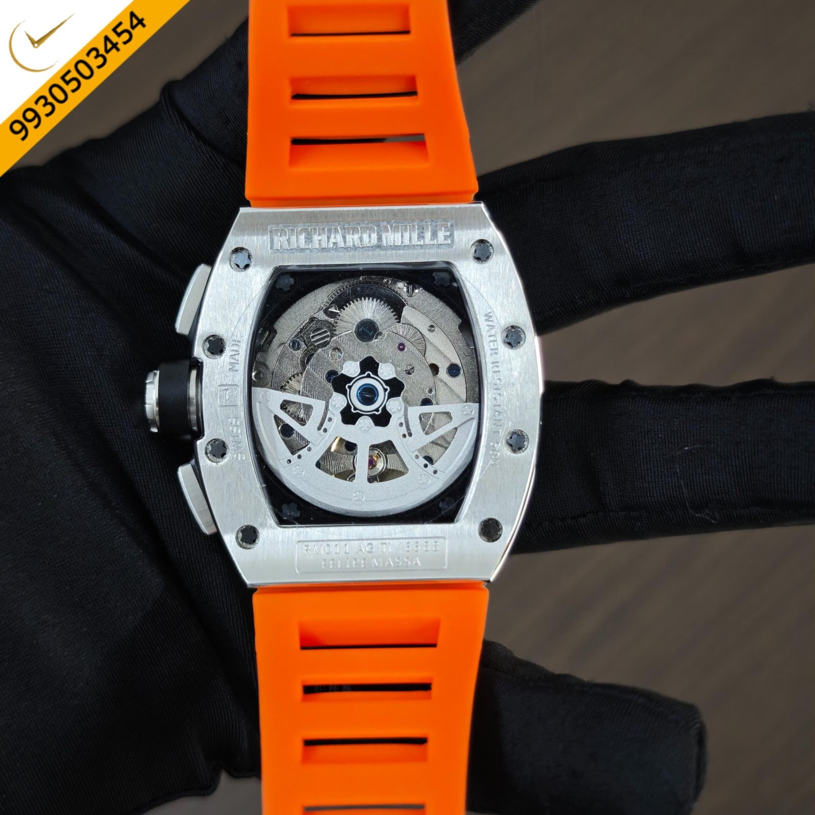 Richard Mille RM011 Silver Orange Dial With Orange Rubber Strap Swiss Automatic Watch - Image 3