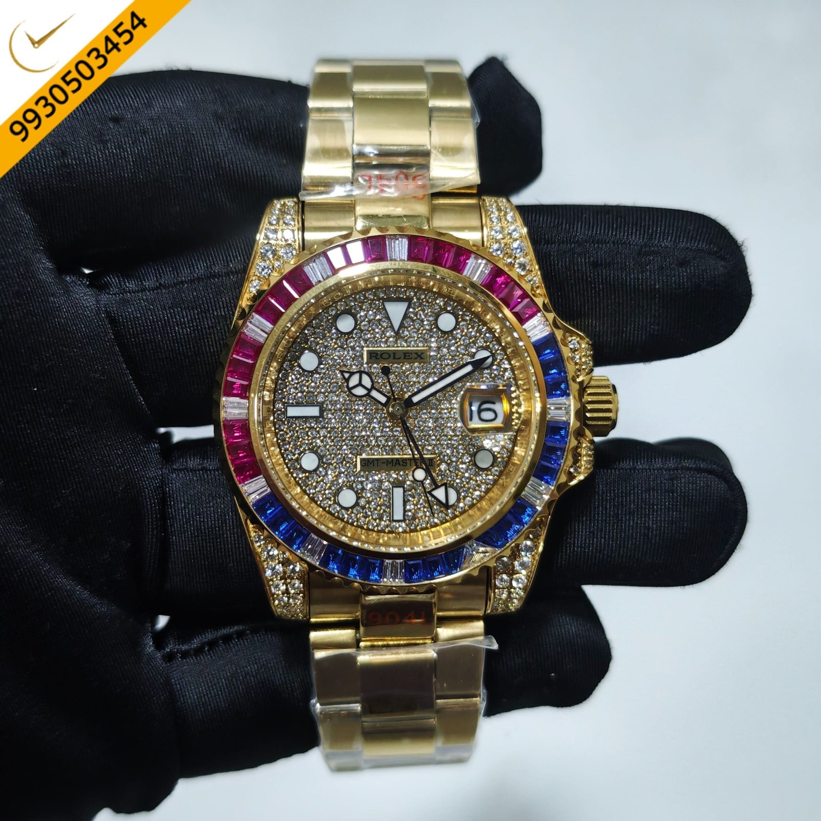 Rolex GMT-Master II Polished gold Full Diamond Dial Swiss Automatic Watch