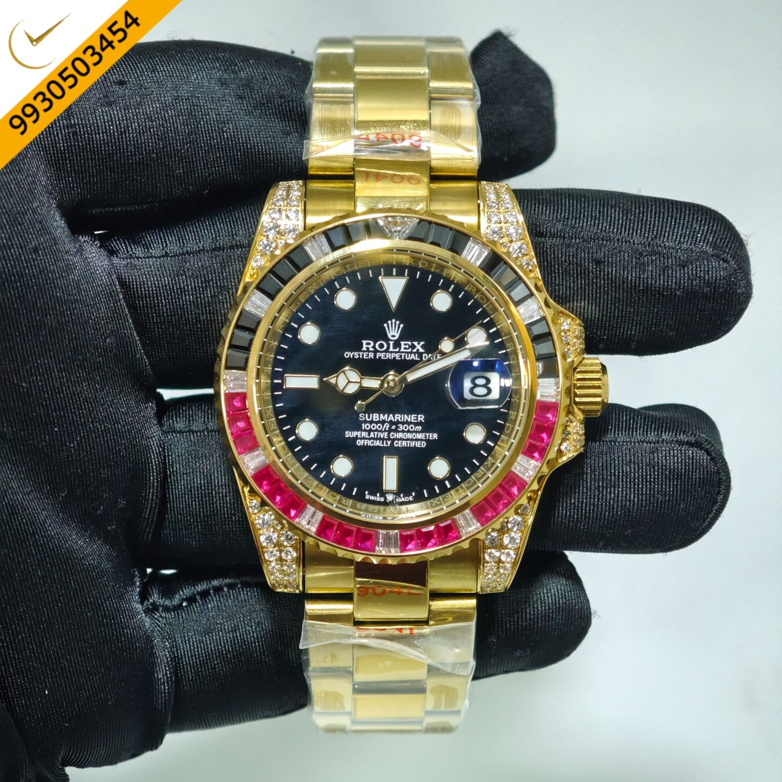 Rolex Submariner Golden Diamond Bazel Full Black Dial Swiss Automatic Watch