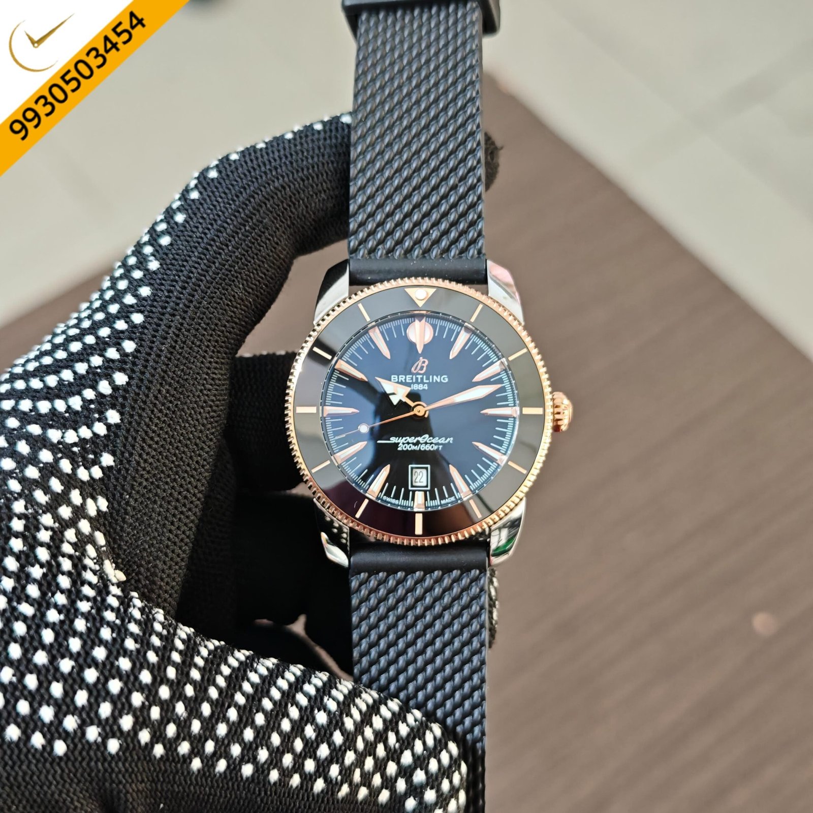 Breitling Superocean Black Dial with Black Rubber Strap Swiss Quartz Watch - Image 2