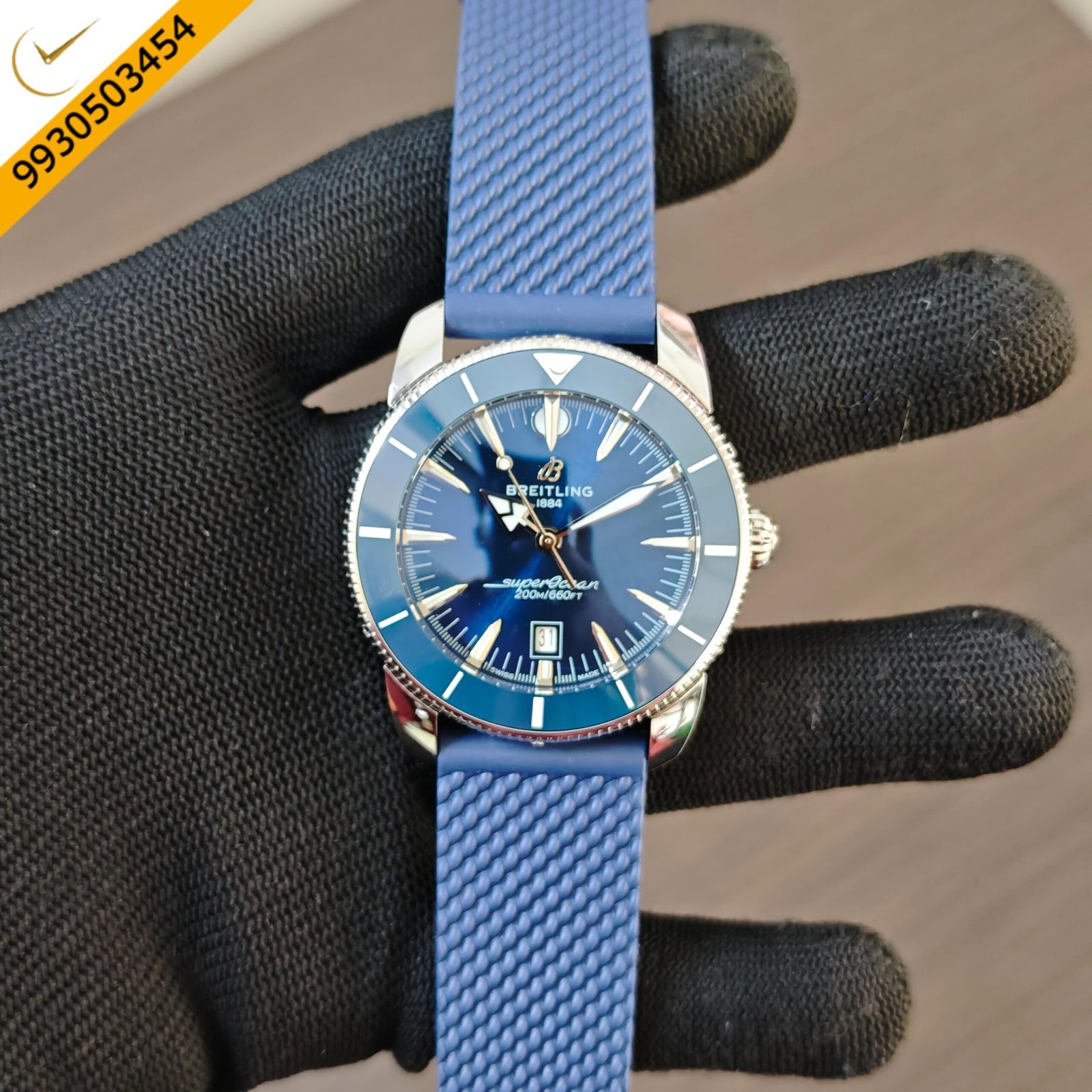 Breitling Superocean Blue Dial with Blue Rubber Strap Swiss Quartz Watch - Image 2