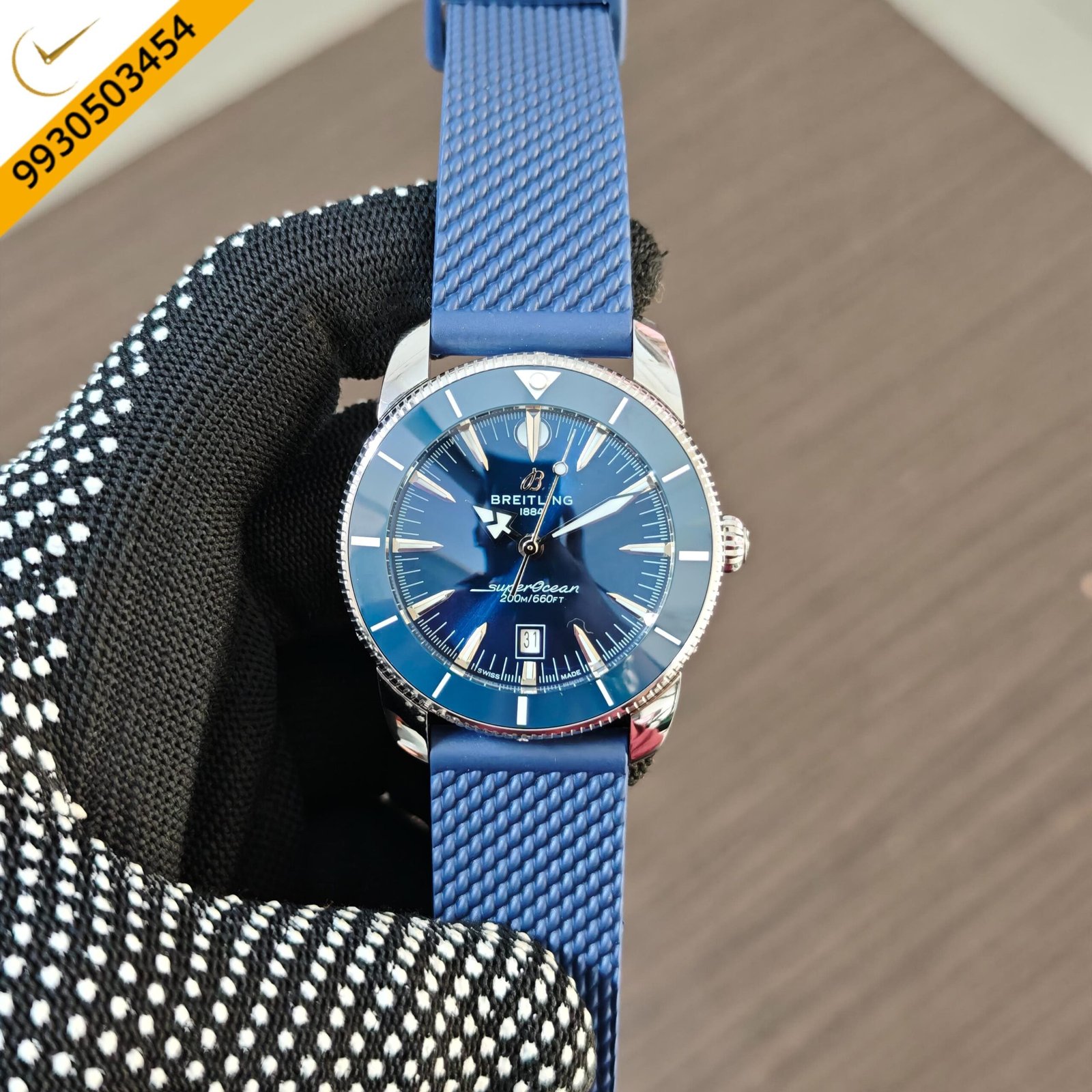 Breitling Superocean Blue Dial with Blue Rubber Strap Swiss Quartz Watch