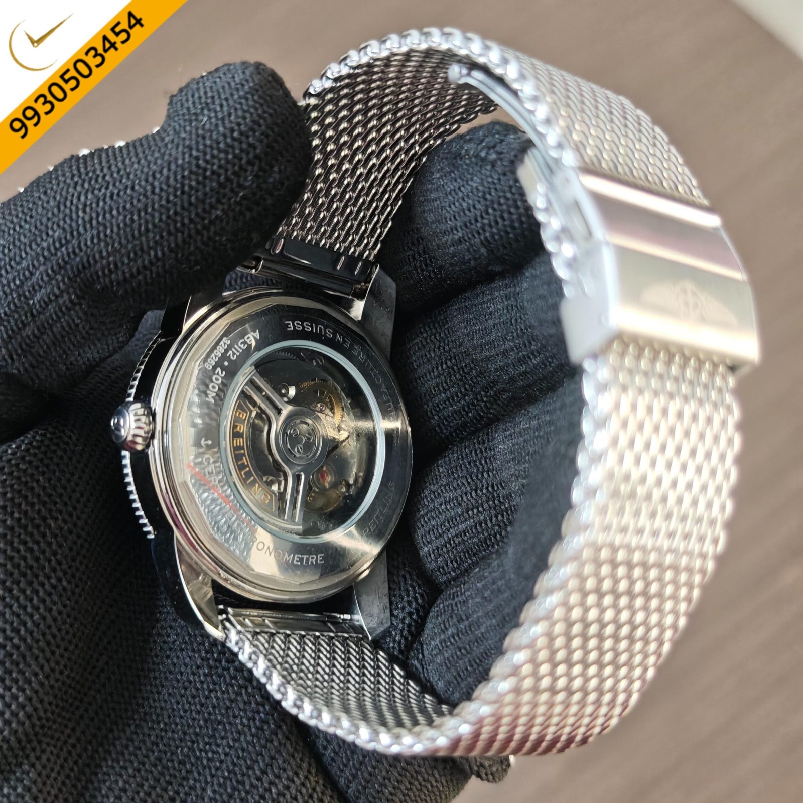 Breitling Superocean Blue Dial with Stainless Steel Mesh Strap Swiss Quartz Watch - Image 3
