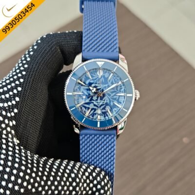 Breitling Superocean Blue Floral Dial with Blue Rubber Strap Swiss Quartz Watch