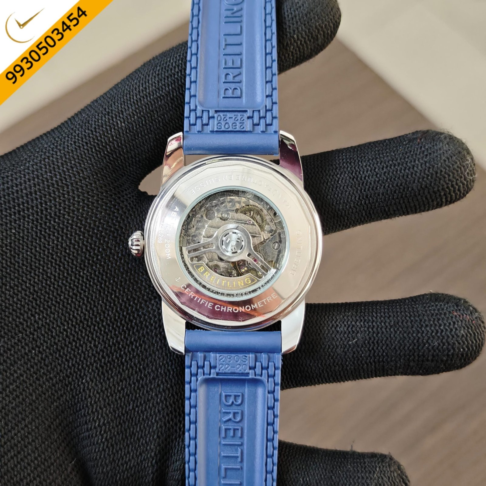 Breitling Superocean Blue Floral Dial with Blue Rubber Strap Swiss Quartz Watch - Image 3