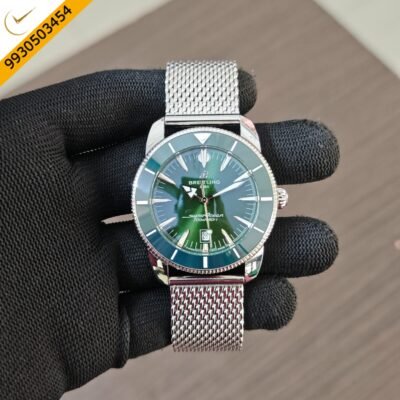 Breitling Superocean Green Dial with Stainless Steel Mesh Strap Swiss Quartz Watch