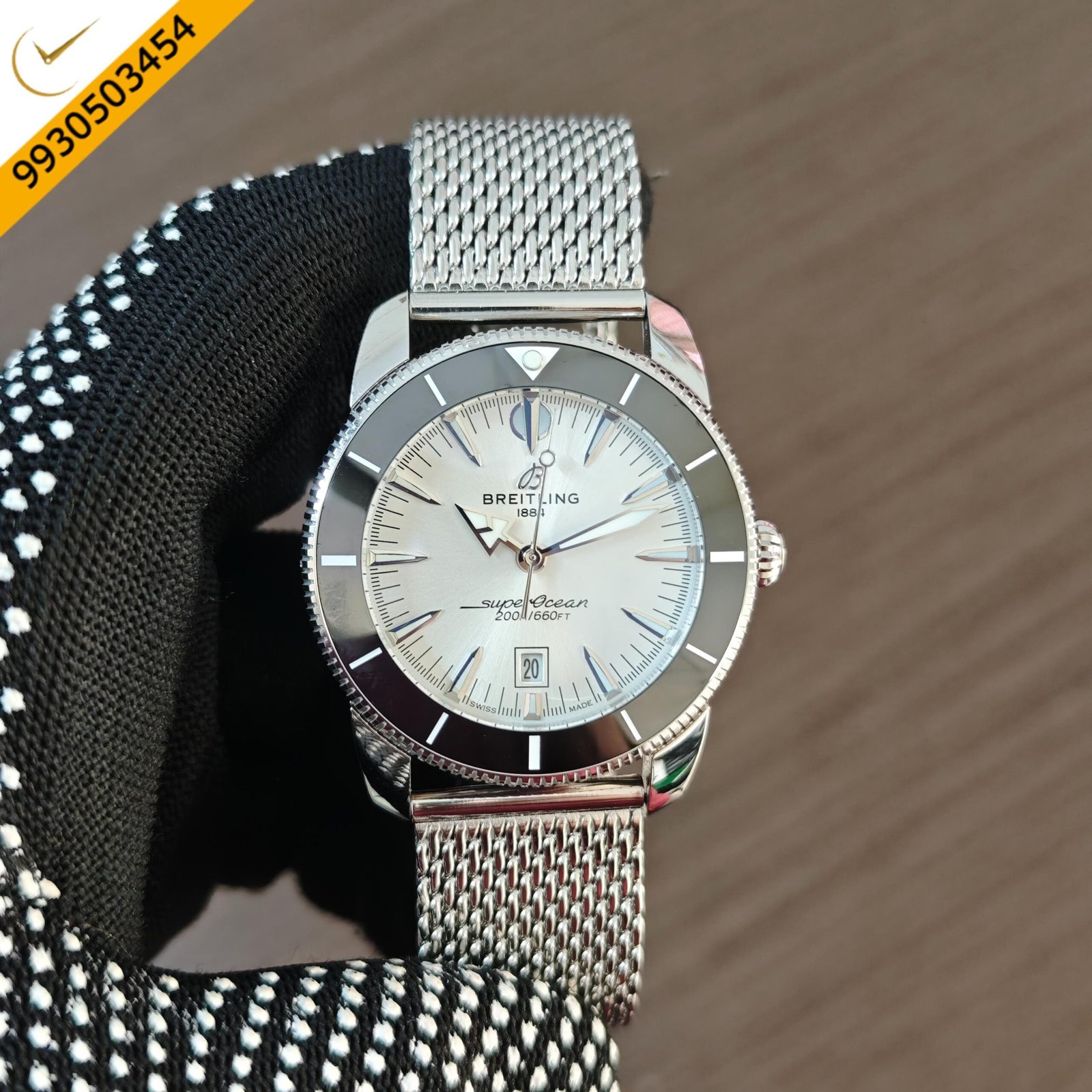 Breitling Superocean White Dial with Stainless Steel Mesh Strap Swiss Quartz Watch - Image 2