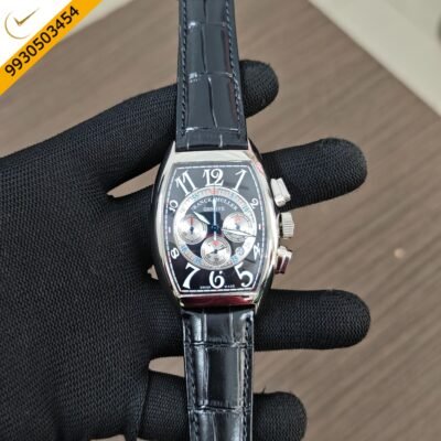 Franck Muller Cintree Curvex Chronograph Black  Dial Black Leather Strap Swiss Automatic Watch