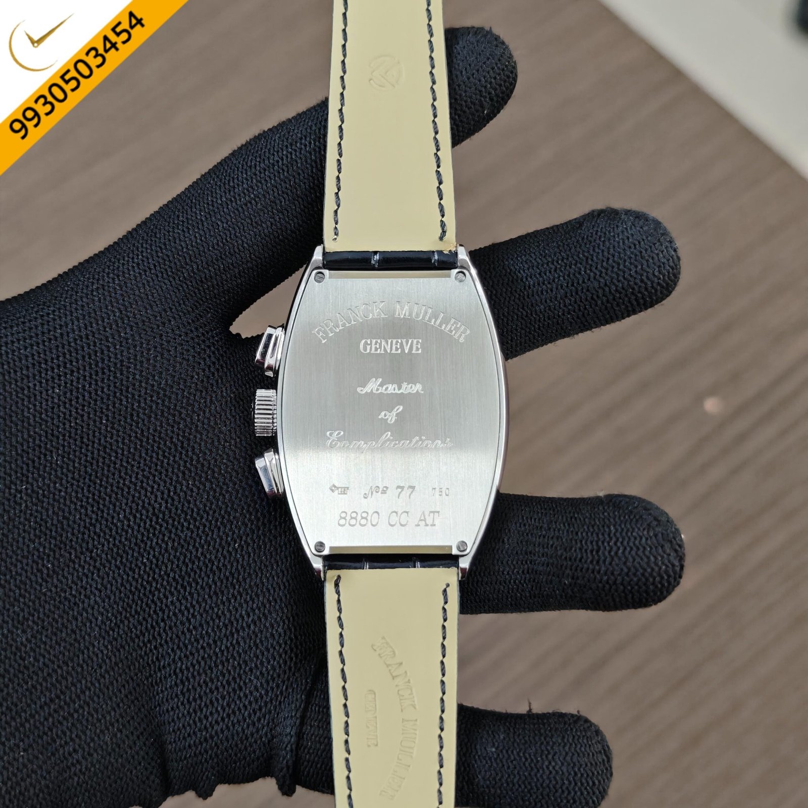 Franck Muller Cintree Curvex Chronograph Black Dial Black Leather Strap Swiss Automatic Watch - Image 3