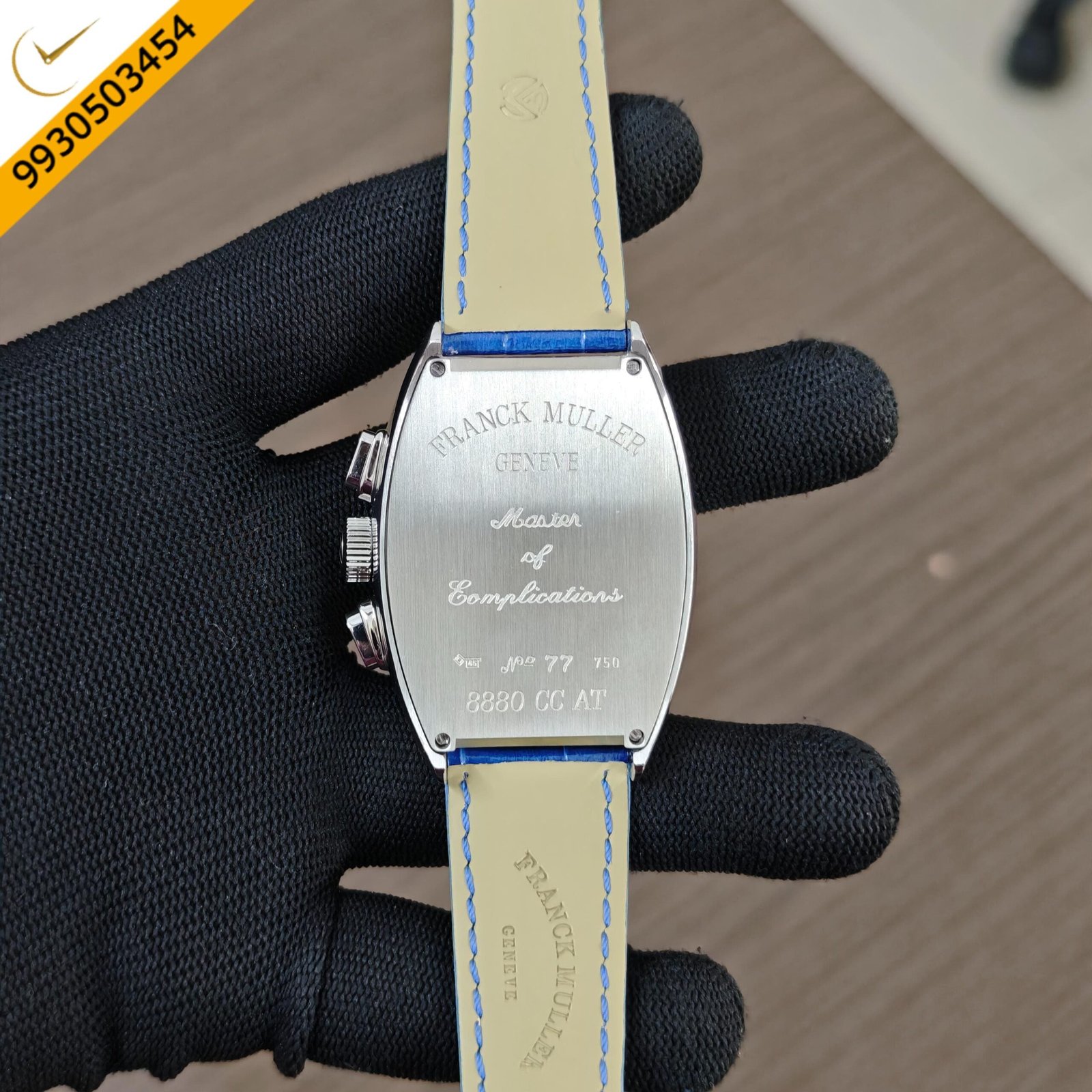 Franck Muller Cintree Curvex Chronograph Blue Dial Blue Leather Strap Swiss Automatic Watch - Image 3