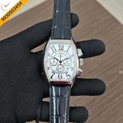 Franck Muller Cintree Curvex Chronograph White   Dial Black Leather Strap Swiss Automatic Watch