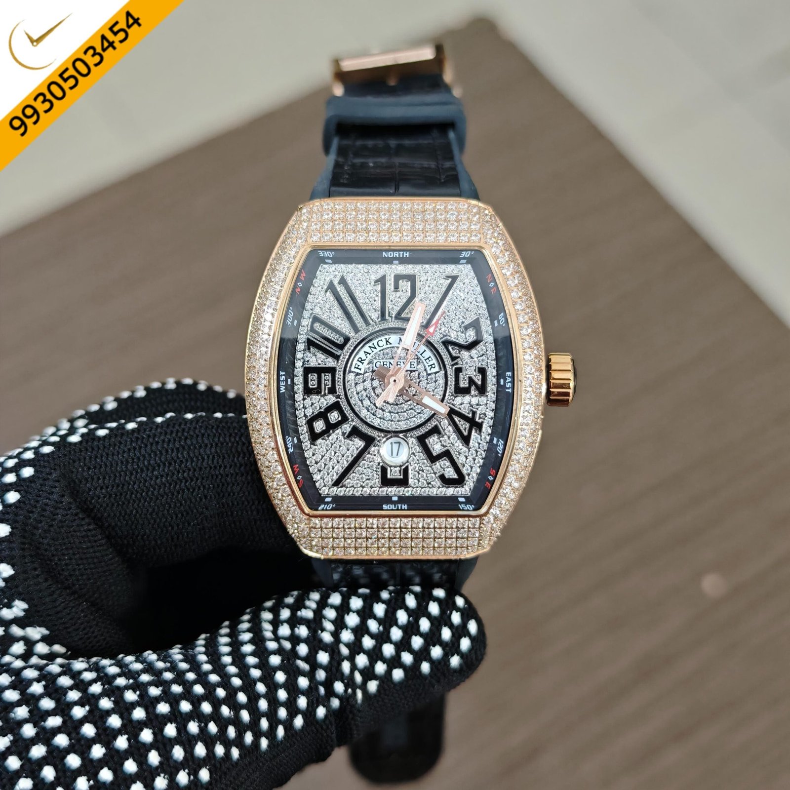 Franck Muller Vanguard Diamond Dial with Black Leather Strap Swiss Quartz Watch - Image 2