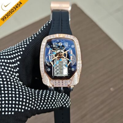 Jacob & Co. Bugatti Chiron Tourbillon Rose Gold Diamond Black Rubber Strap Swiss Automatic Watch