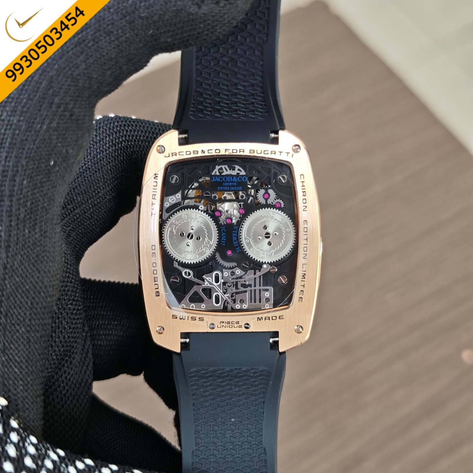 Jacob & Co. Bugatti Chiron Tourbillon Rose Gold Diamond Black Rubber Strap Swiss Automatic Watch - Image 3