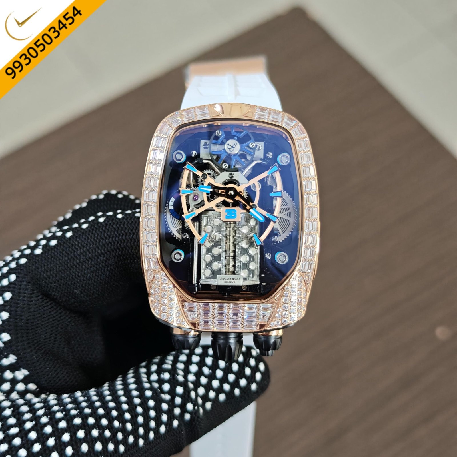 Jacob & Co. Bugatti Chiron Tourbillon Rose Gold Diamond White Rubber Strap Swiss Automatic Watch - Image 2