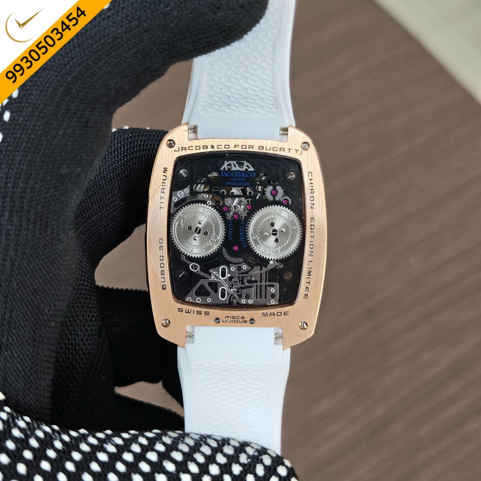 Jacob & Co. Bugatti Chiron Tourbillon Rose Gold Diamond White Rubber Strap Swiss Automatic Watch - Image 3