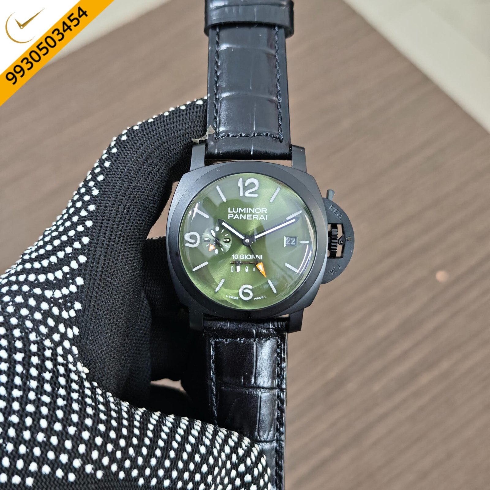 Panerai Luminor 10 Giorni Green Dial Leather Strap Swiss Automatic Watch - Image 2